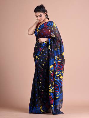 Multicolor Woven Cotton Silk Saree Without Blouse 2
