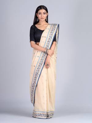 Beige woven pure cotton saree  1