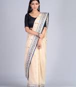 Beige woven pure cotton saree 