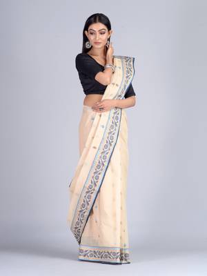 Beige woven pure cotton saree  2