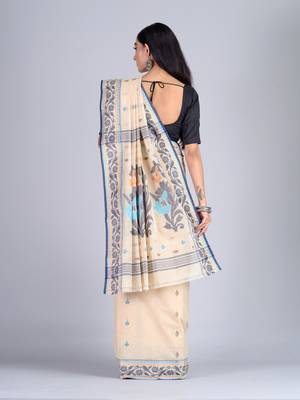 Beige woven pure cotton saree  3