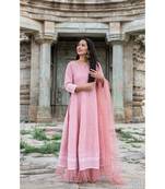 chikenkari work gown in cotton cambric fabric along with net dupatta with bijiya work