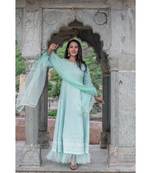 chikenkari work gown in cotton cambric fabric along with net dupatta with bijiya work