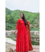 This is upada silk gown with hand tie and die leheriya along with banarsi dupatta