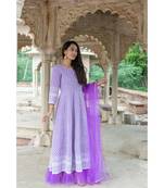 chikenkari work gown in cotton cambric fabric along with net dupatta with bijiya work