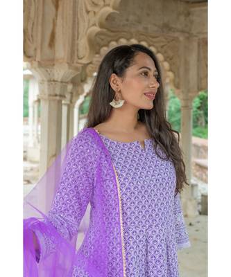 chikenkari work gown in cotton cambric fabric along with net dupatta with bijiya work 4