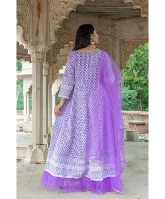 chikenkari work gown in cotton cambric fabric along with net dupatta with bijiya work 5