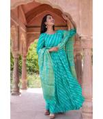 This is upada silk gown with hand tie and die leheriya along with banarsi dupatta