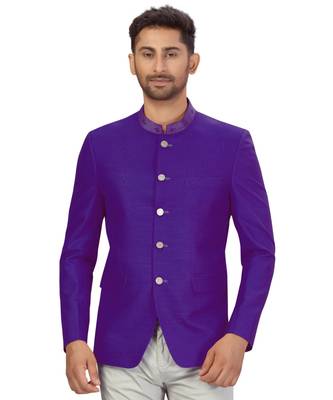 Violet Art Silk Collar Embroidery Bandhgala Jacket 1