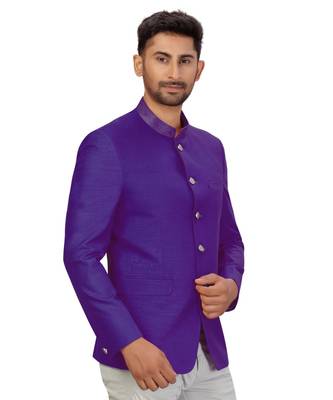 Violet Art Silk Collar Embroidery Bandhgala Jacket 2