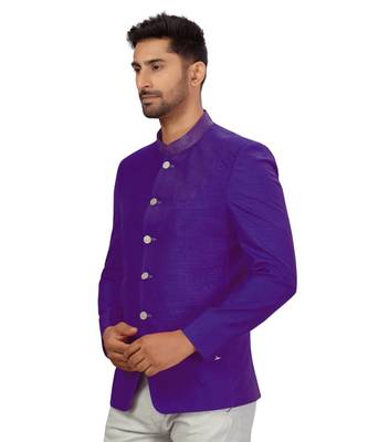 Violet Art Silk Collar Embroidery Bandhgala Jacket 3