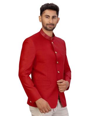 Maroon Art Silk Collar Embroidery Bandhgala Jacket 1