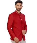 Maroon Art Silk Collar Embroidery Bandhgala Jacket