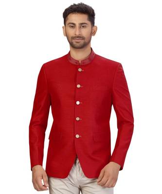 Maroon Art Silk Collar Embroidery Bandhgala Jacket 2