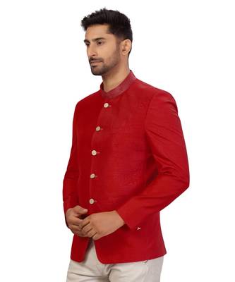 Maroon Art Silk Collar Embroidery Bandhgala Jacket 3