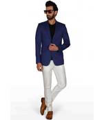 plain Blue viscose bandhgala suit