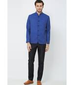 plain Blue linen bandhgala suit