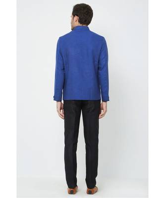 plain Blue linen bandhgala suit 2