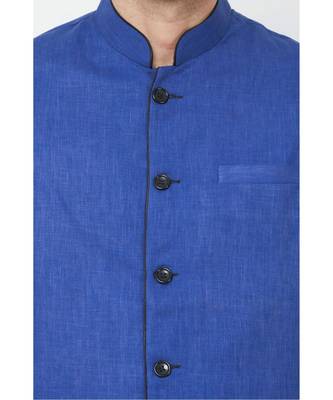 plain Blue linen bandhgala suit 3
