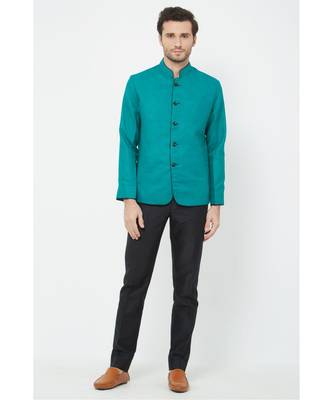 plain Green  linen bandhgala suit 1