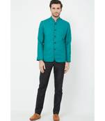 plain Green  linen bandhgala suit