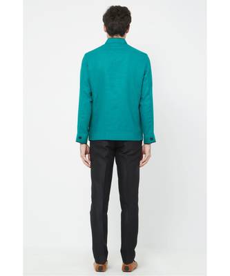 plain Green  linen bandhgala suit 2