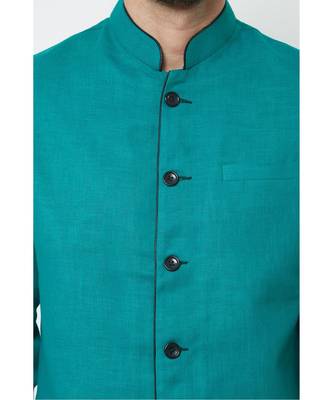 plain Green  linen bandhgala suit 3