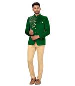 embroidered Green  velvet jodhpuri sherwani