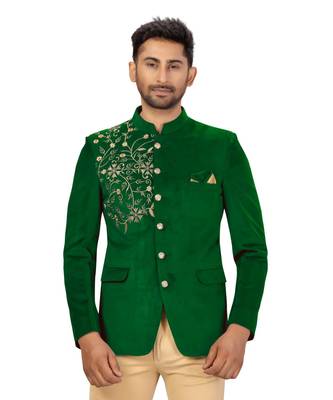 embroidered Green  velvet jodhpuri sherwani 2
