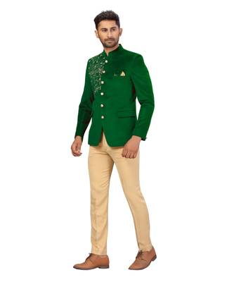 embroidered Green  velvet jodhpuri sherwani 3