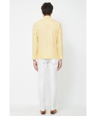 plain Yellow  linen bandhgala suit 2