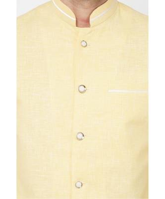 plain Yellow  linen bandhgala suit 3