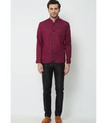 plain Maroon linen bandhgala suit