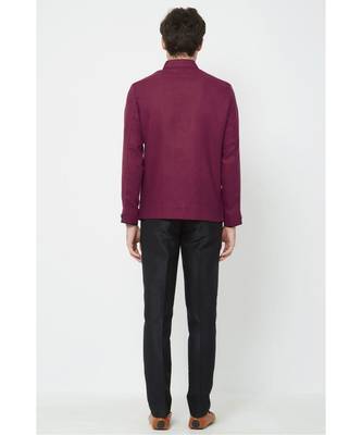 plain Maroon linen bandhgala suit 2