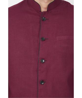 plain Maroon linen bandhgala suit 3