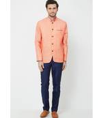 plain Orange linen bandhgala suit