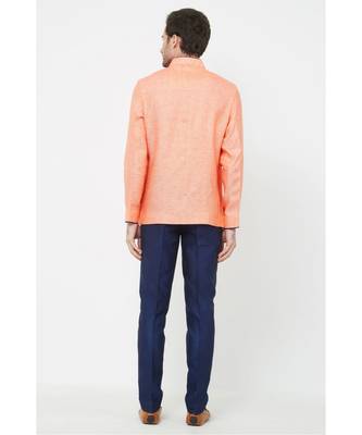 plain Orange linen bandhgala suit 2