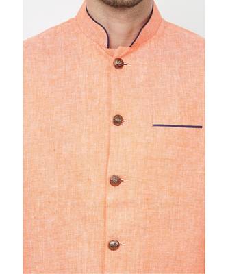 plain Orange linen bandhgala suit 3