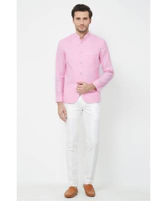 plain Pink linen bandhgala suit 1