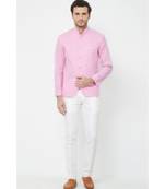 plain Pink linen bandhgala suit