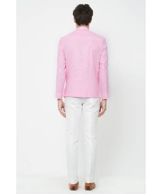 plain Pink linen bandhgala suit 2