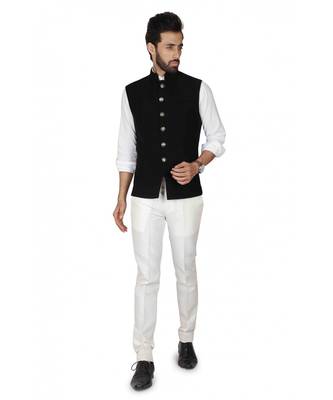 plain Balck  viscose nehru jacket 1