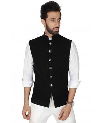 plain Balck  viscose nehru jacket 2