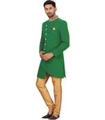 Green Art Silk Hand Work Indowestern Sherwani