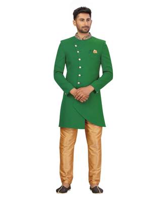 Green Art Silk Hand Work Indowestern Sherwani 2