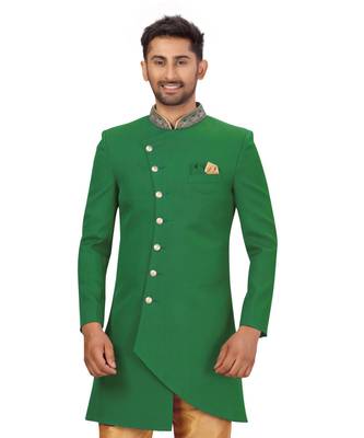 Green Art Silk Hand Work Indowestern Sherwani 3