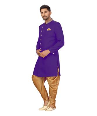 Purple Art Silk Hand Work Indowestern Sherwani 1