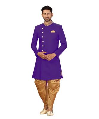 Purple Art Silk Hand Work Indowestern Sherwani 2