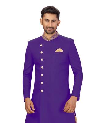 Purple Art Silk Hand Work Indowestern Sherwani 3