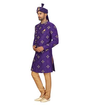 Purple Art Silk Embroidery Classic Sherwani 1